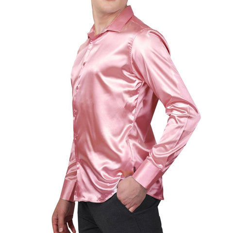 Pink Satin Dress Shirt - Refined Style for Special Occasions