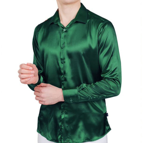 Emerald Green Satin Dress Shirt for Men – Luxurious Evening Wear