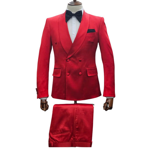 Red Satin Double-Breasted Suit