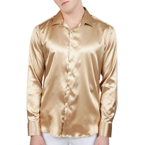 Golden Champagne Satin Dress Shirt - Luxurious Formal Attire