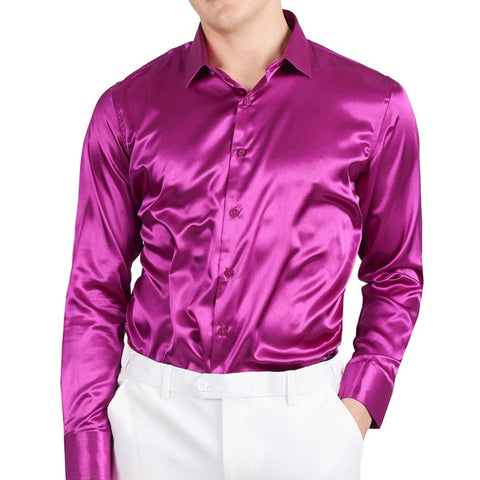 Men's Vivid Fuchsia Satin Dress Shirt - Bold Fashion Statement