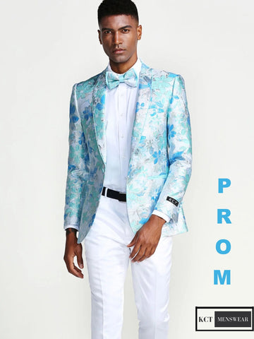 Turquoise Tuxedo Jacket Floral Pattern Slim Fit - Wedding - Prom | Perfect  Tux