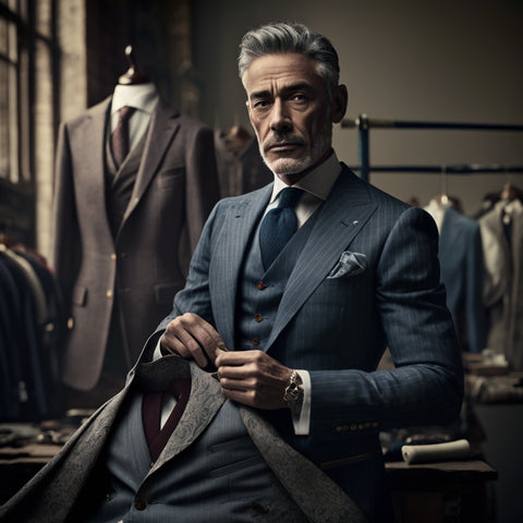 Elegant Kalamazoo Custom Tailoring - KCT Menswear suits on display with sophisticated older gentleman