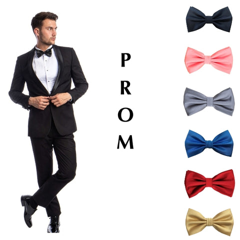 Black Tuxedo, White Dress Shit, Black bowtie, red bowtie, silver bowtie, gold bowtie, royal blue bowtie, Prom Package - KCT Menswear 