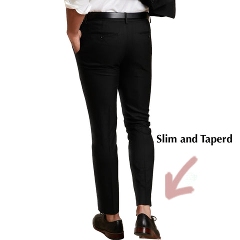 KCT Menswear - skinny tapered black pants - tapered down the knee - slightly shorter inseam to show off your shoes.