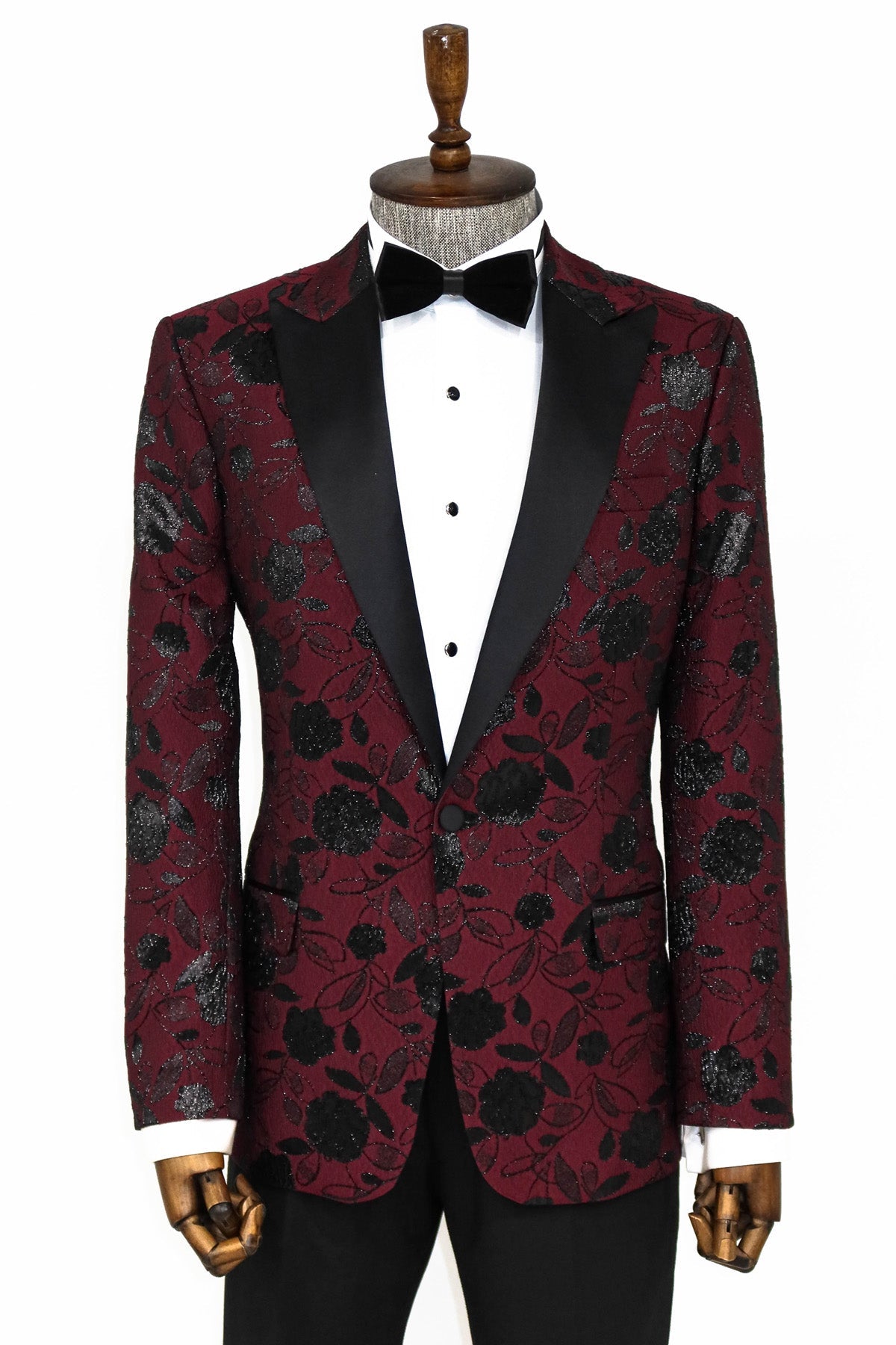 Shop Men's Burgundy Blazer with Black Floral Design | KCT Menswear ...