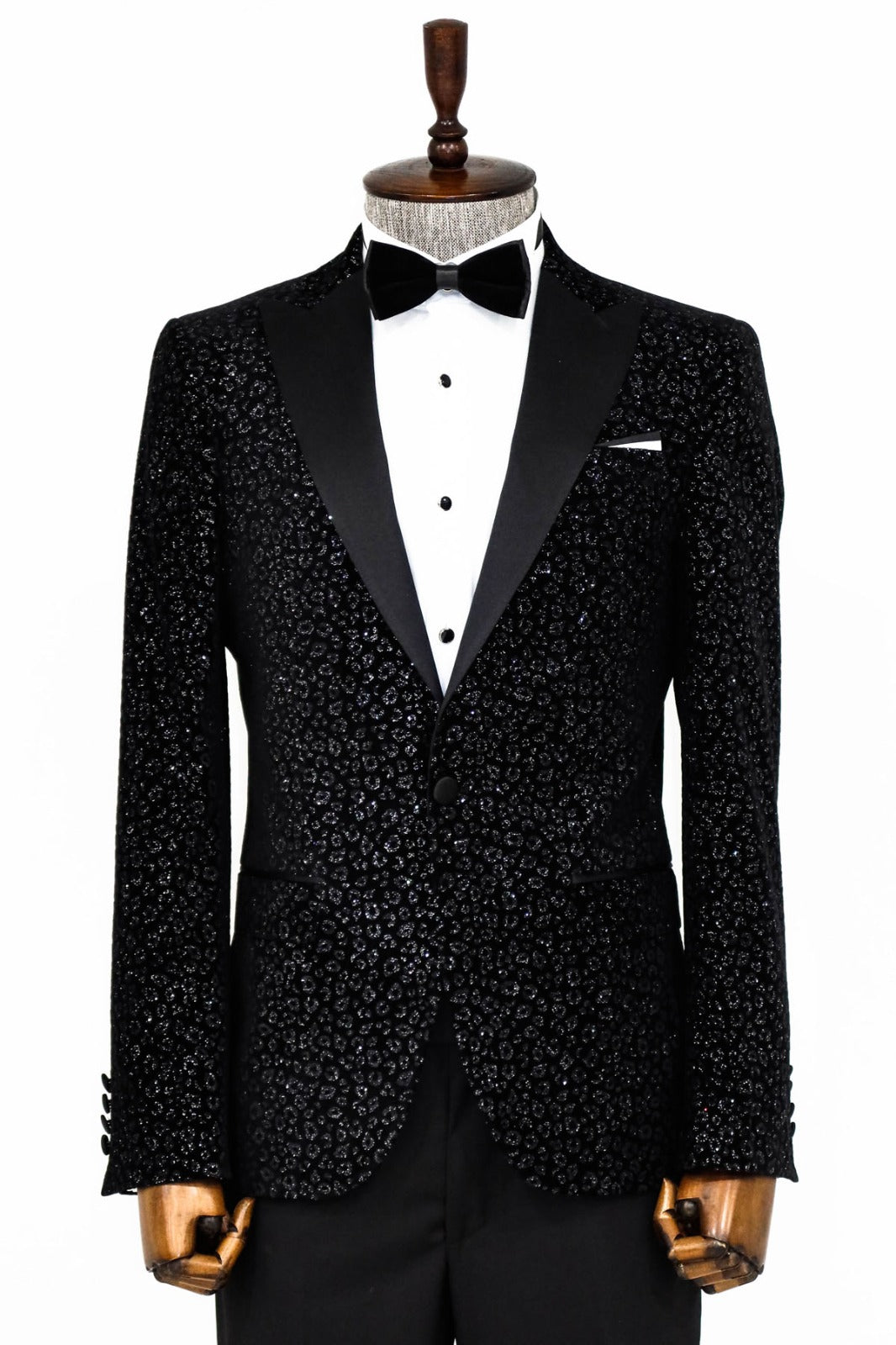 KCT Menswear | Black Sparkle Cheetah Velvet Paisley Engraved Prom ...