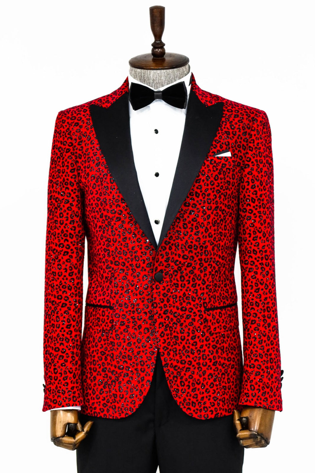 KCT Menswear | Red Sparkle with Black Cheetah Design Prom Blazer | Men ...