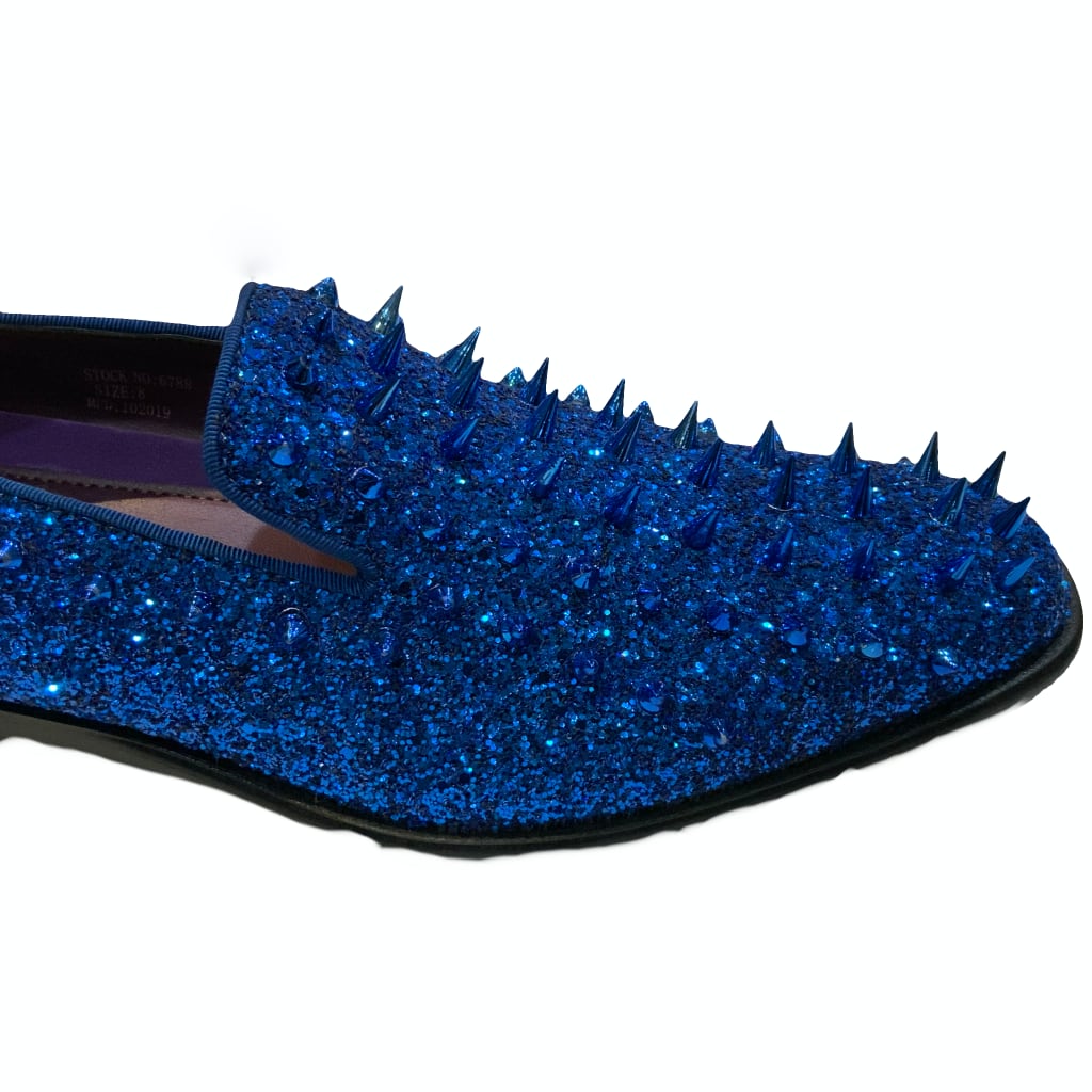 blue spiked loafers