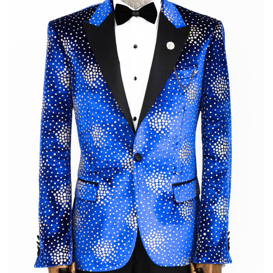 KCT Menswear - Velvet Black Glitter Gold Blazer with Shawl Lapel