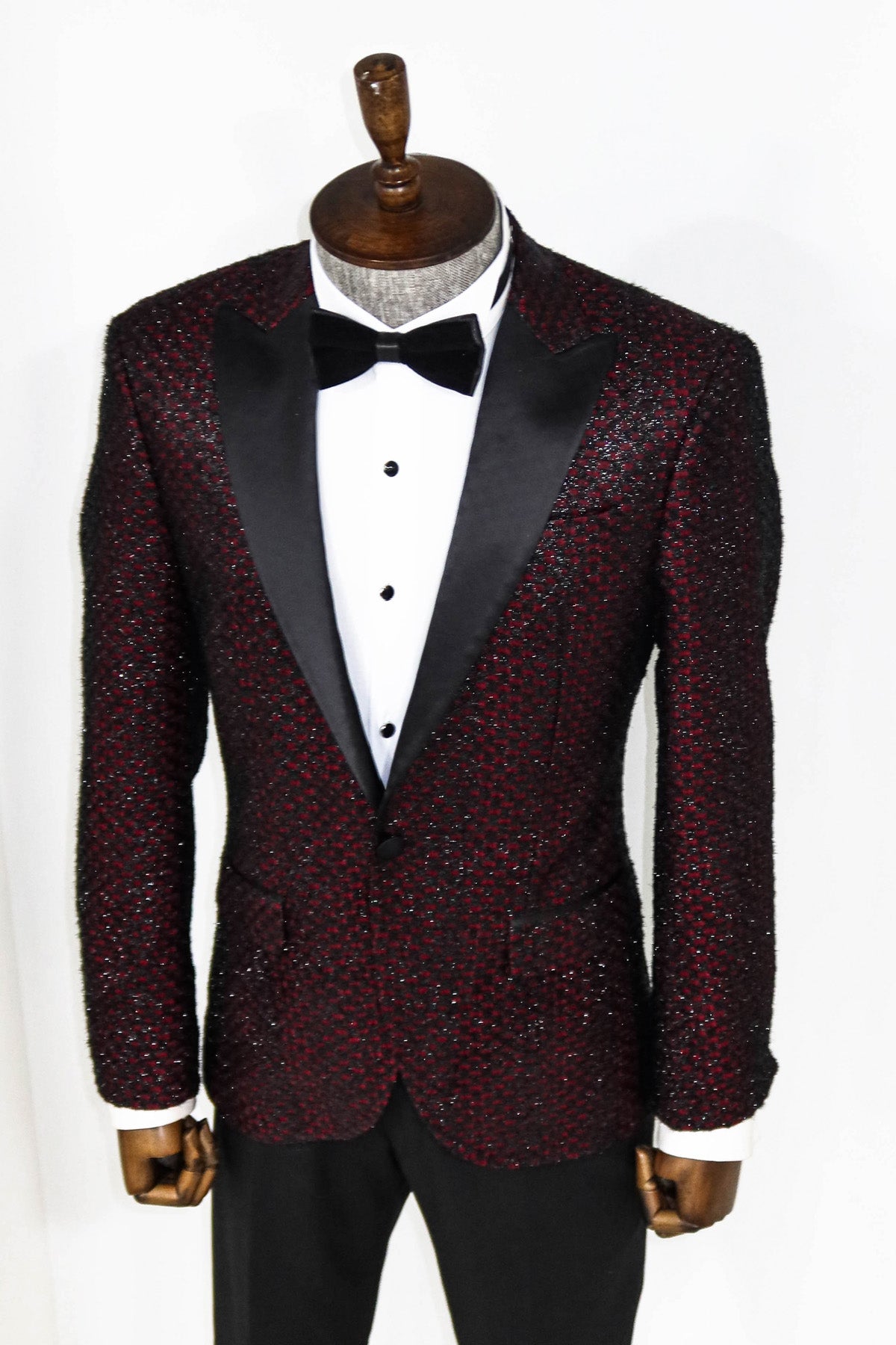 Luxurious Burgundy Gingham Pattern Sparkle Prom Blazer | KCT Menswear ...