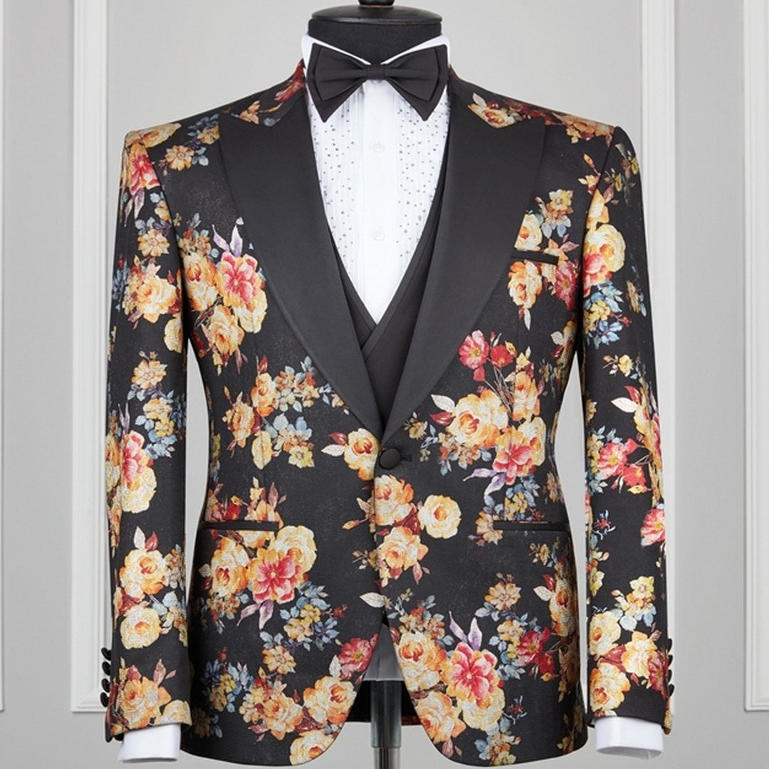 Flower Patterned Black Slim Tuxedo – KCTMenswear