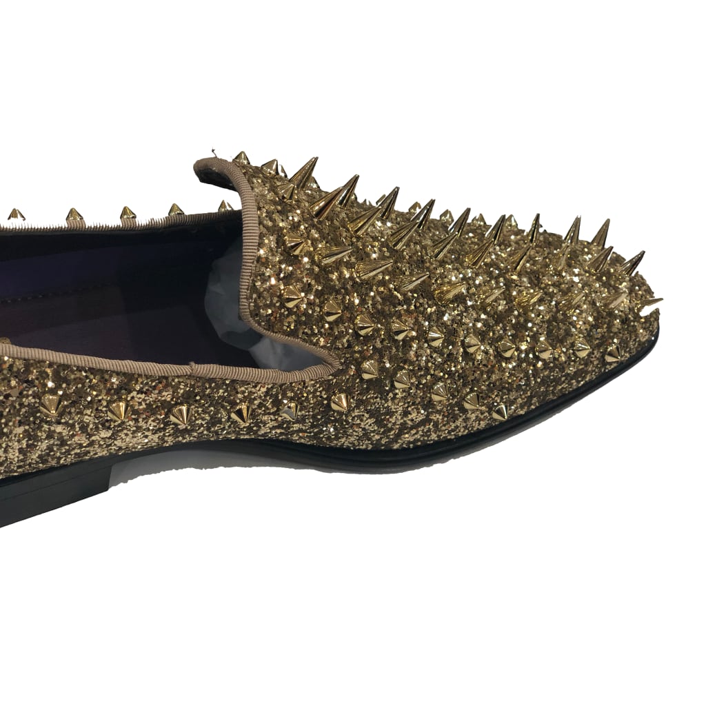 gold spiked prom shoes