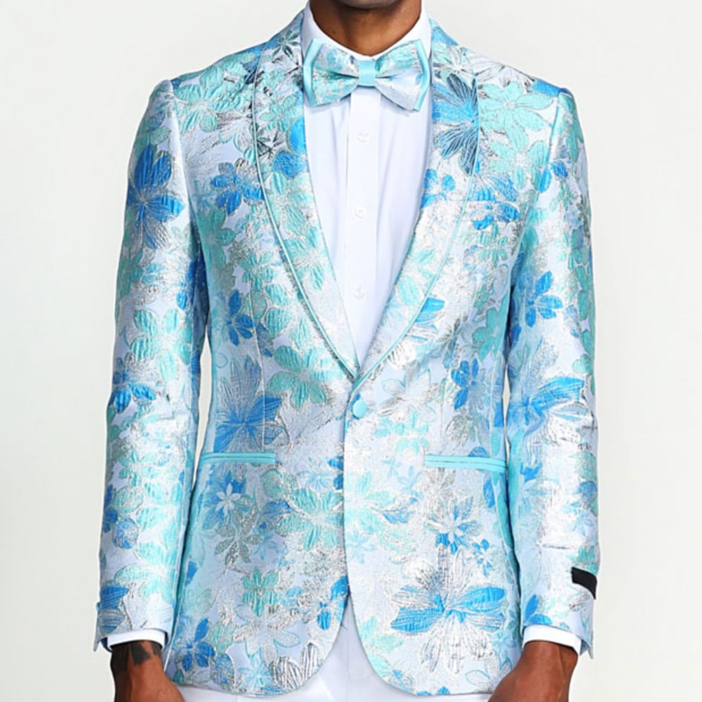 blue floral suit