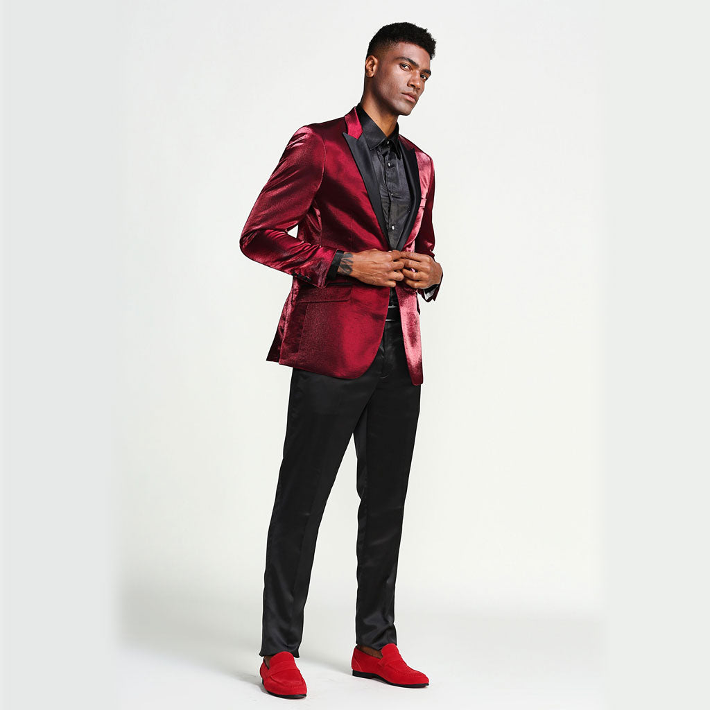 KCT Menswear - Men's Burgundy Prom Tuxedo Jacket - Shiny Finish and ...
