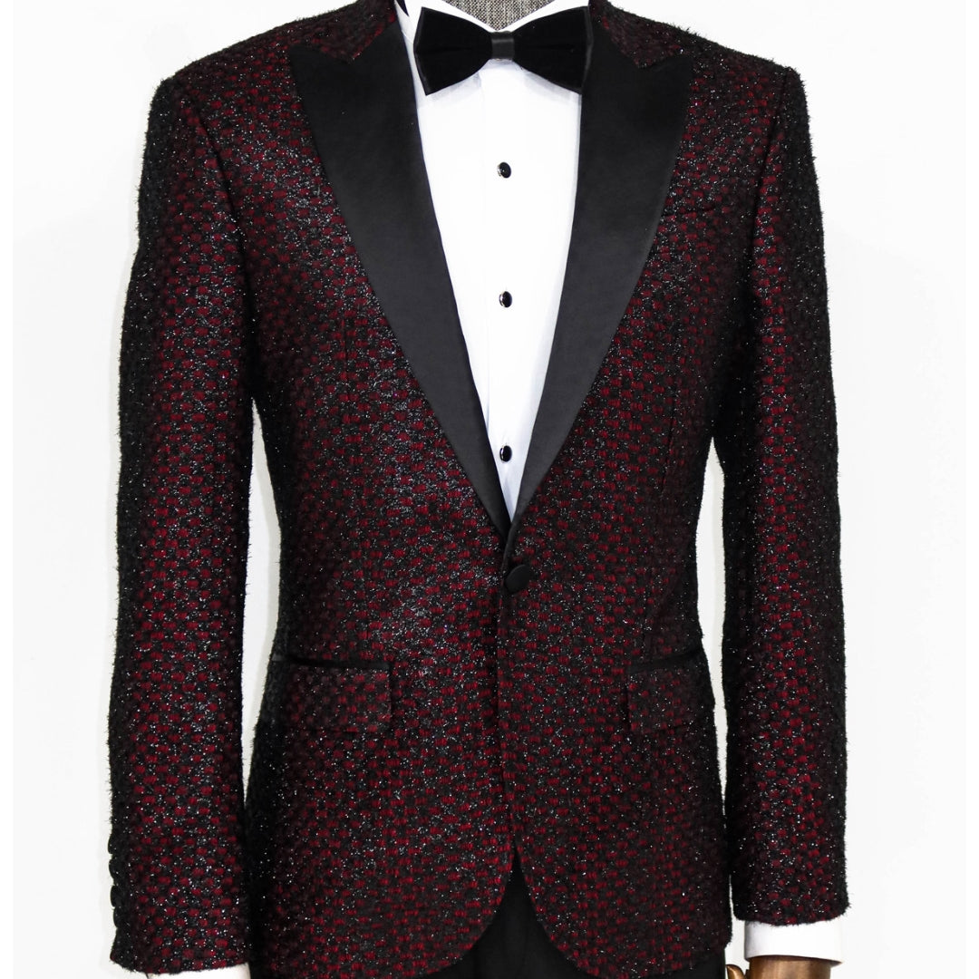Luxurious Burgundy Gingham Pattern Sparkle Prom Blazer | KCT Menswear ...