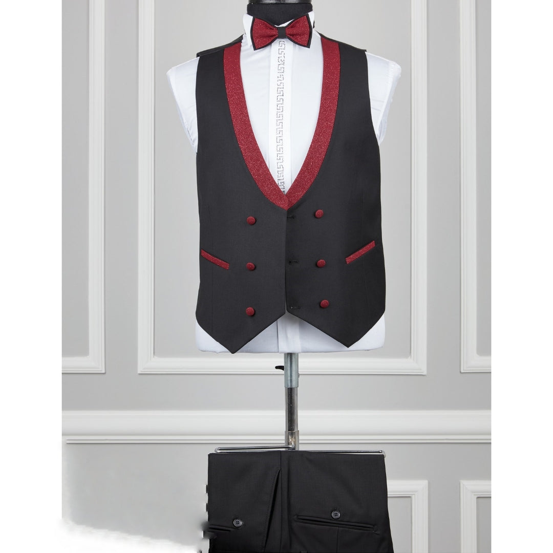 black and red tuxedo vest