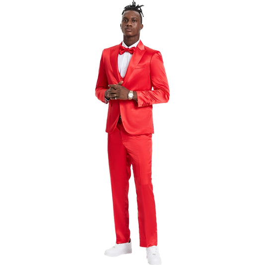 Shiny Red Satin Suit - Perfect for Proms and Weddings | KCT Menswear