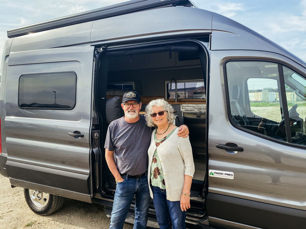 the proud owners of a brand new ford transit van conversion from Paved To Pines