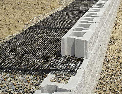 Geogrid fabric installed on a retaining wall