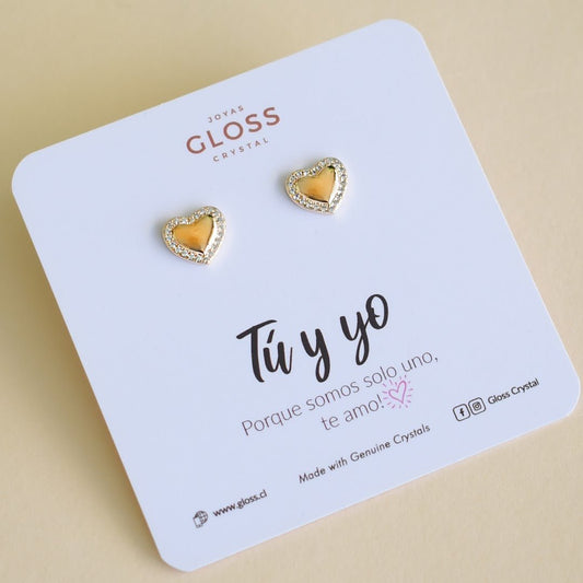 Aros Tu y yo corazón Oro - Joyas Gloss Crystal