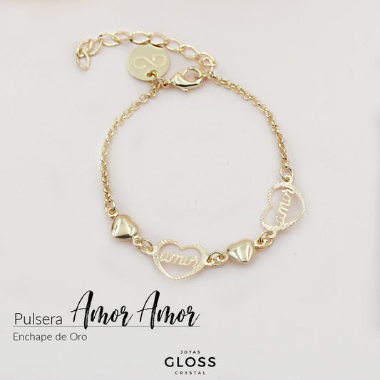 Pulsera Amor Amor Enchape Oro - Joyas Gloss Crystal