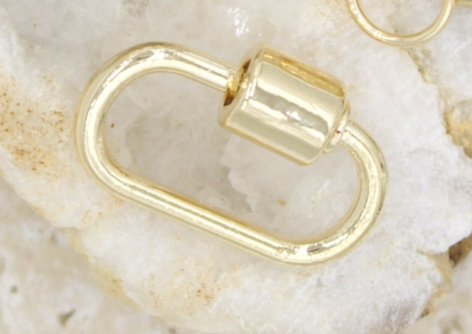 Gold Carabiner Screw Lock, CZ Oval Clasps in Silver Bracelet Findings – A  Girls Gems