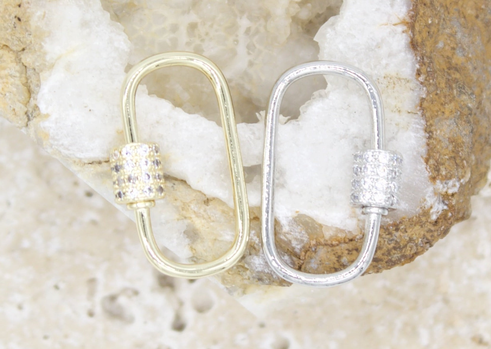 Wholesale Charms - Cubic Zirconia Carabiner Clasp - Vermeil 18k gold plated  925 sterling silver Carabiner Lock Screw Pendant Charm Clasp HarperCrown