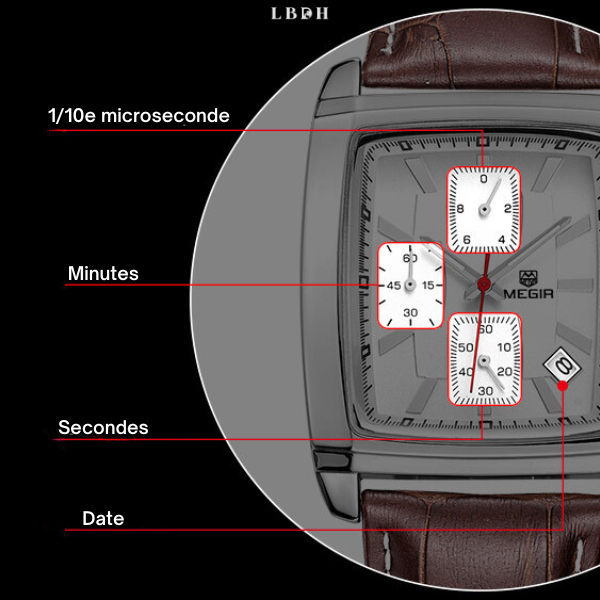 fonctions du cadran de la montre carrée bracelet cuir lbdh