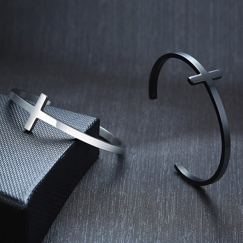 Bracelet Jonc Argent croix pour homme