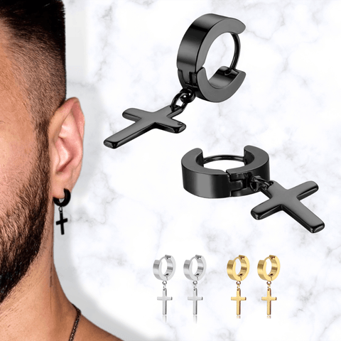 Boucle d'oreilles croix pour homme