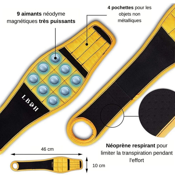 Bracelet magnétique avec Sac de Rangement, Outils de Bricolage Ceinture  Tenant des vis Gadgets pour Hommes Cadeaux, Bracelet magnétique avec 15