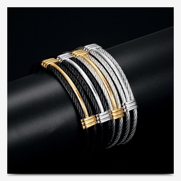 bracelet jonc luxe argent et noir