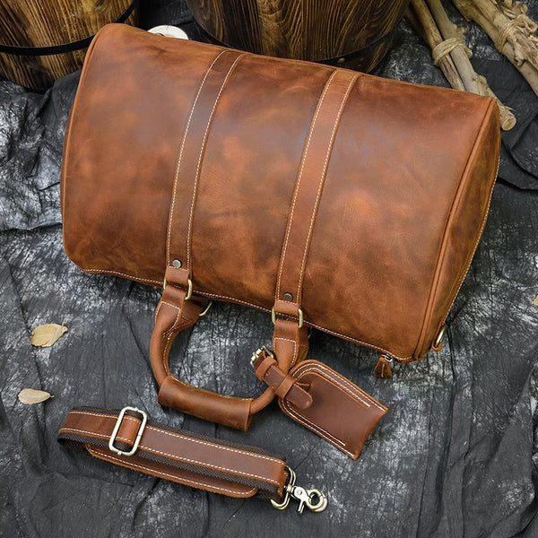 Petit sac de voyage en cuir marron pour homme – La Boutique Des Hommes