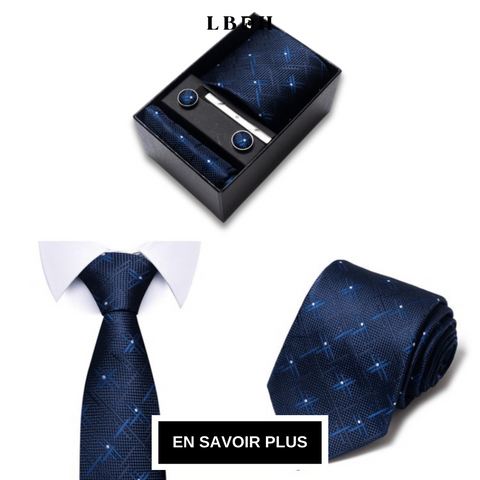 Coffret cadeau cravate bleu et boutons de manchette la boutique des hommes lbdh