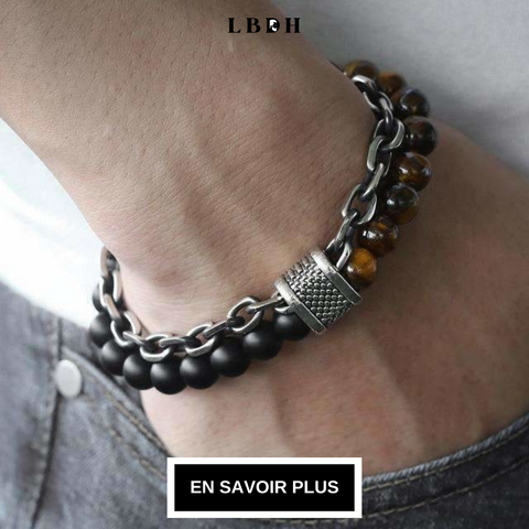 bracelet pierres naturelles et chaîne en acier lbdh la boutique des hommes