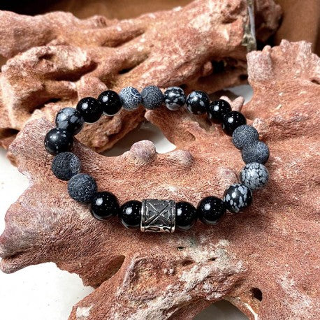 Bracelet Homme Perle Onyx Noir et Pierres de Lave - Bracelets Tendances