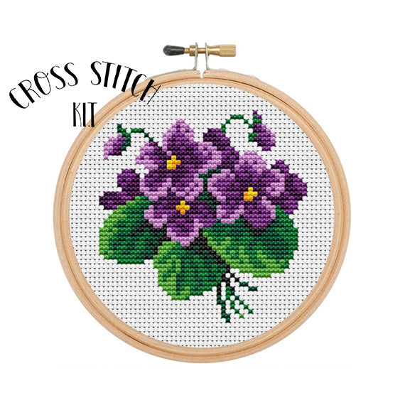 Spring Flowers Cross Stitch Kit. Violets Embroidery Kit. – Funny Cross ...