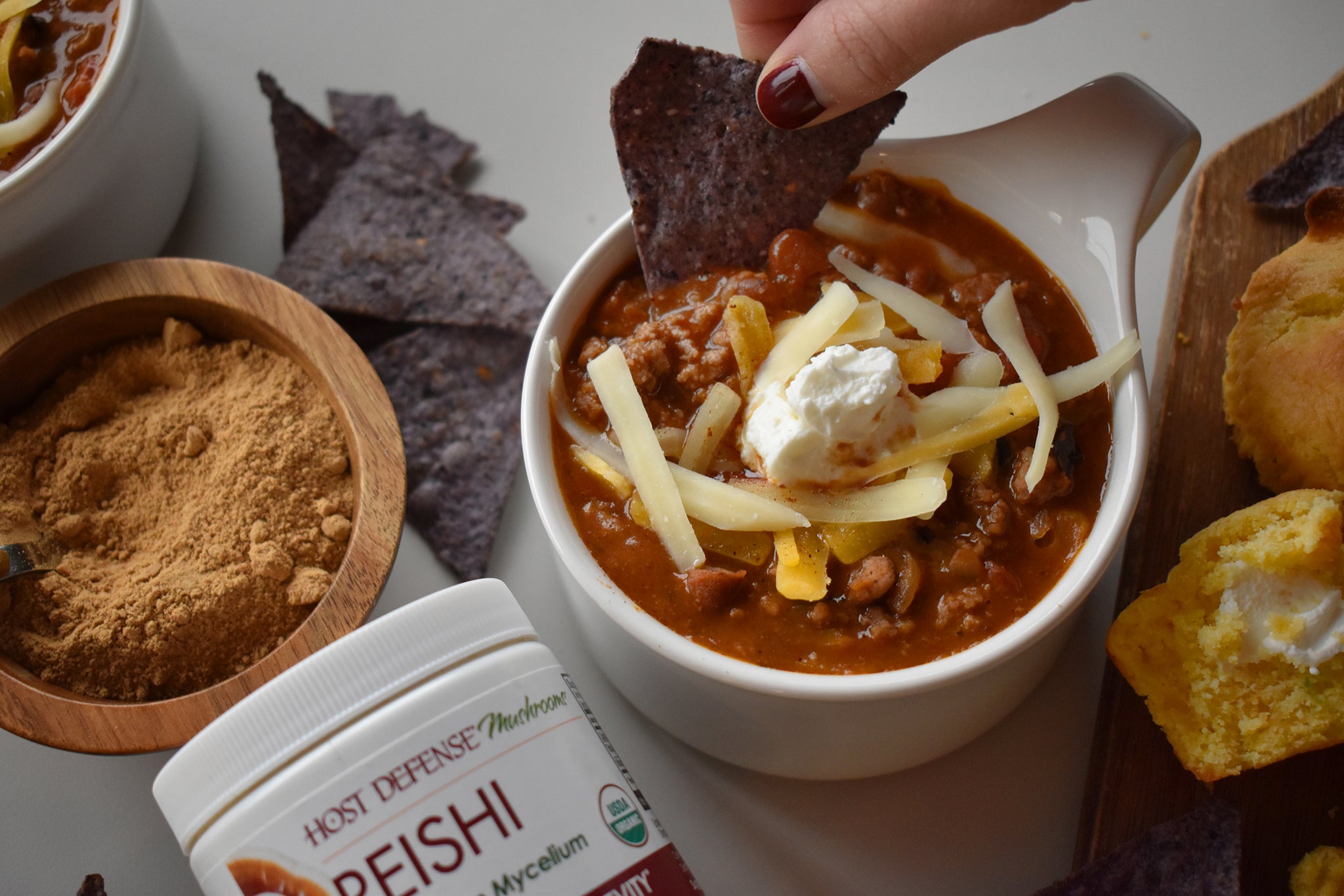 Reishi Powder and cup of chili