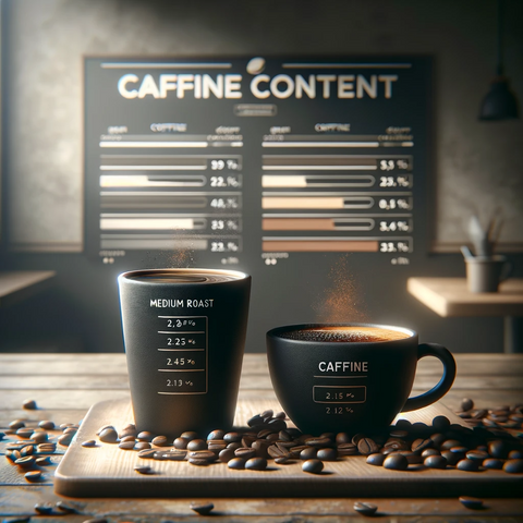 caffeine content chart in backgroun dof two coffee cups