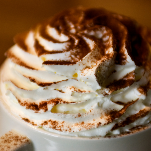whipped cream topped with cinnamon and nutmeg on top of a coffee cup