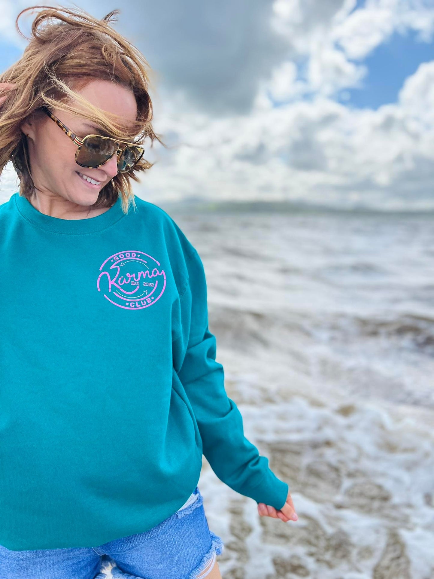 Jade Colour Beach Sweater Sweatshirt New reverse print