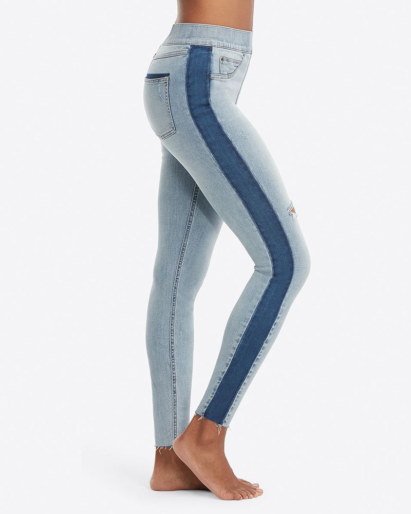 spanx distressed skinny jeans with side stripe