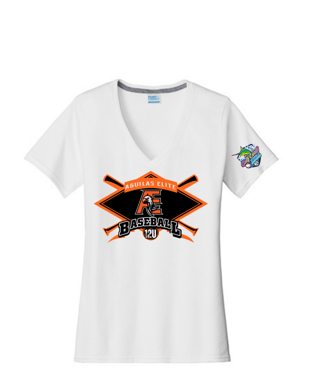 Aguilas Elite-AE Diamond WS Ladies Vneck - Performance Tee-White