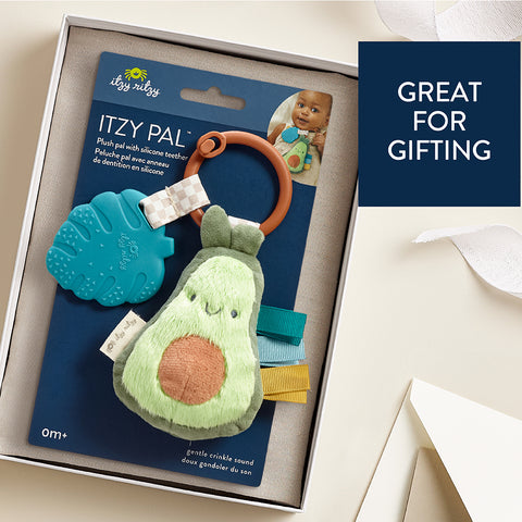 Image of the Itzy Pal Avocado being Gifted as a baby gift to a new parent.