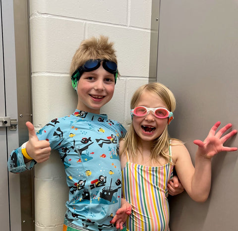 Dive into Summer Fun with Comfortable and Stylish Swim Goggle - Two kids wearing the Splash Goggles Pre Swim