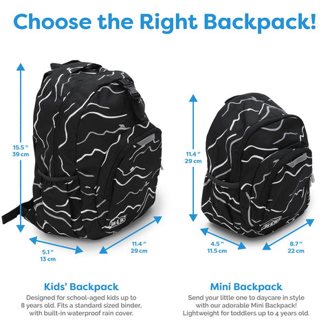 Graphic that shows the size measurements of the Jan & Jul Backpacks