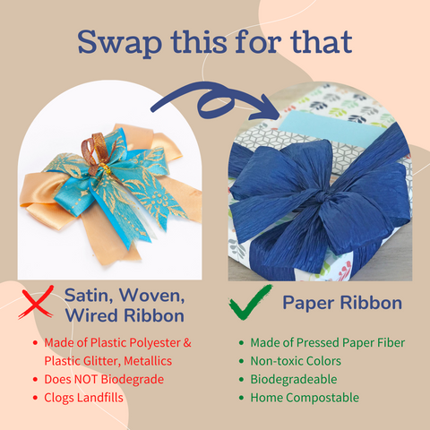 Swap satin ribbon for paper ribbon that will hold its shape