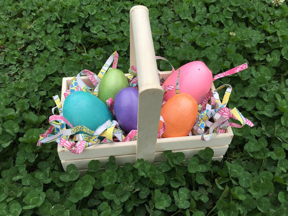 DIY Plaster Easter Eggs - Vegan, reusable, eco, green craft - finished in easter basket