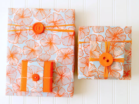 Gift Wrapping with Buttons - Orange Wrapping Paper